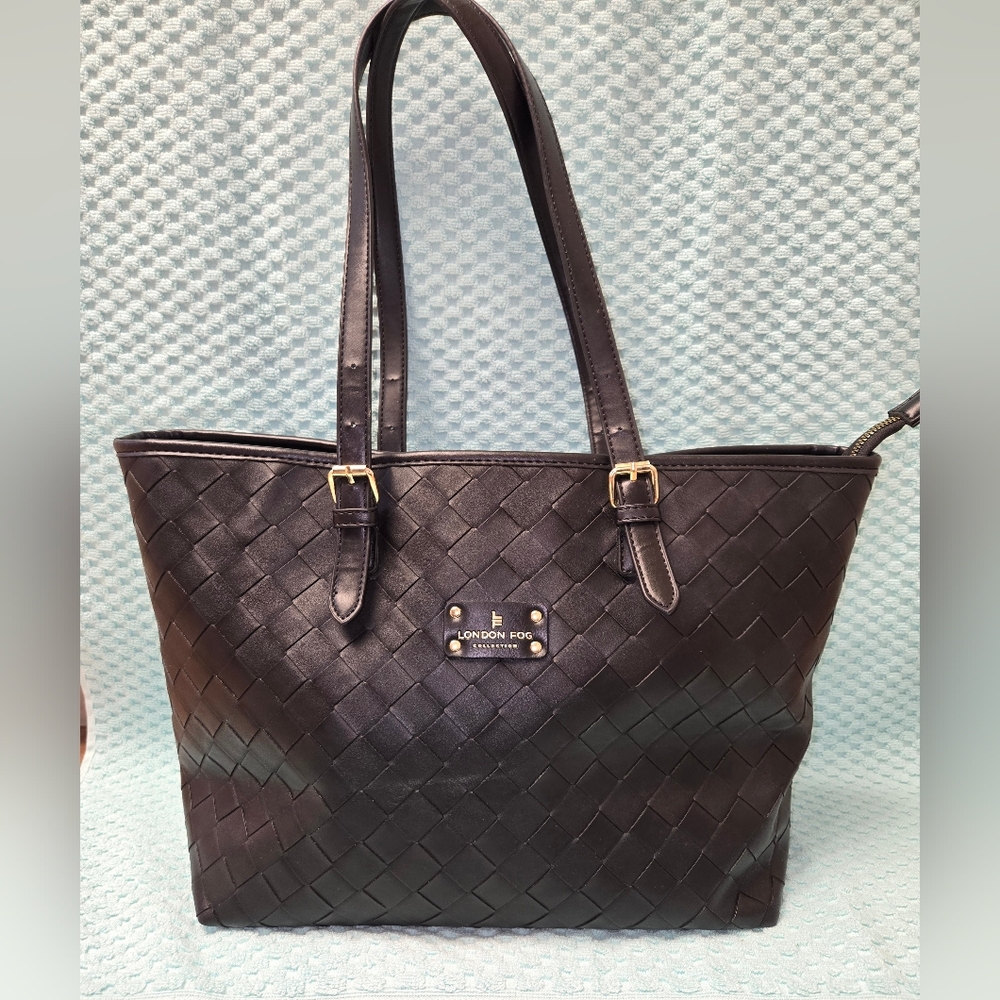 London Fog Black Woven Tote Bag